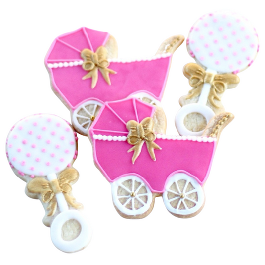 Baby Stroller and Rattle Cookie Set