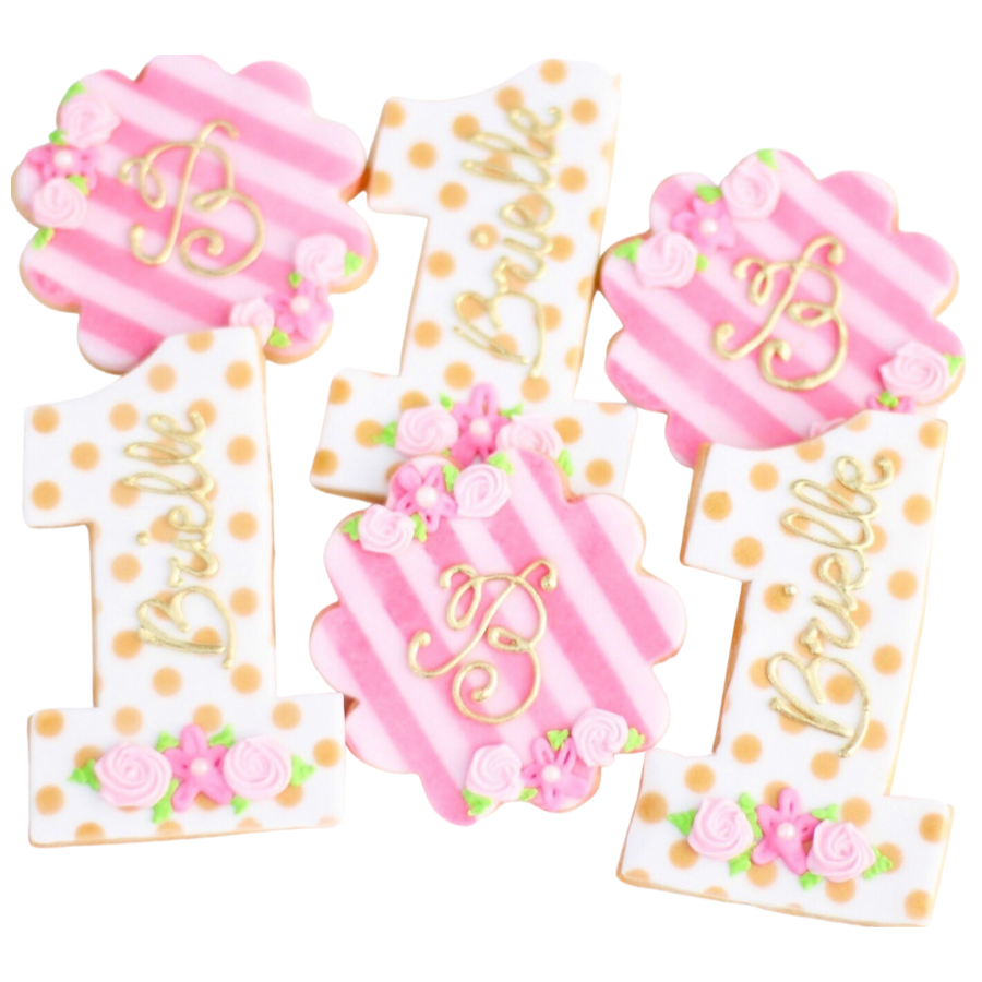 Floral Birthday Initial Cookie Set