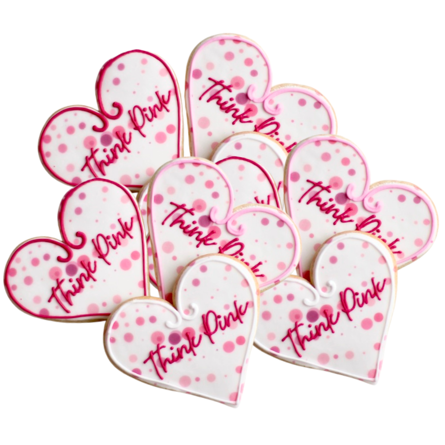 Think Pink Breast Cancer Awareness Heart Cookies