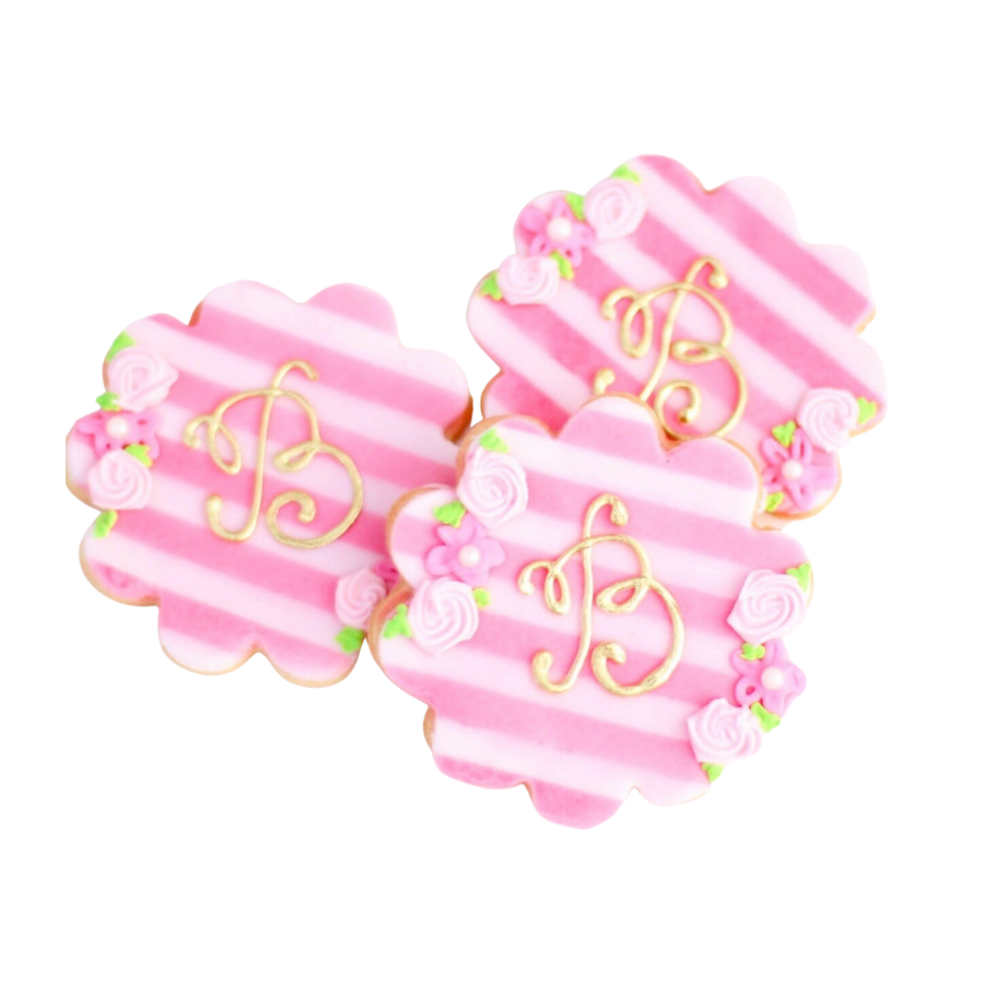 Pink/Gold Floral Initial Cookies