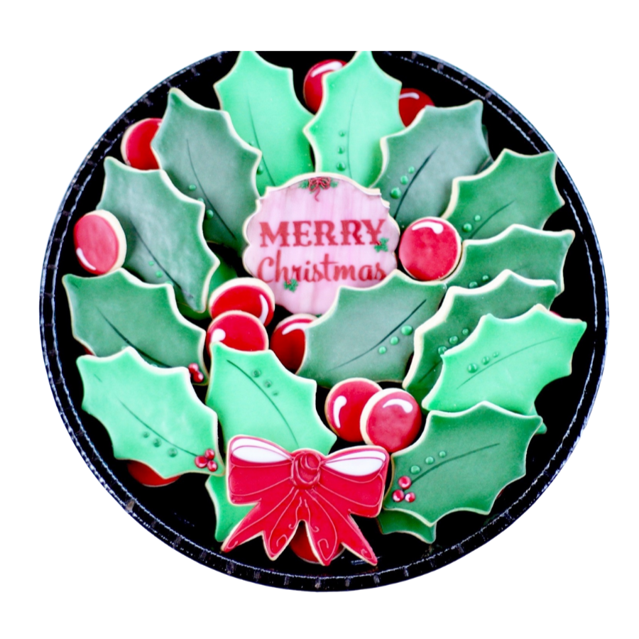 Merry Christmas Holly Wreath Cookie Set