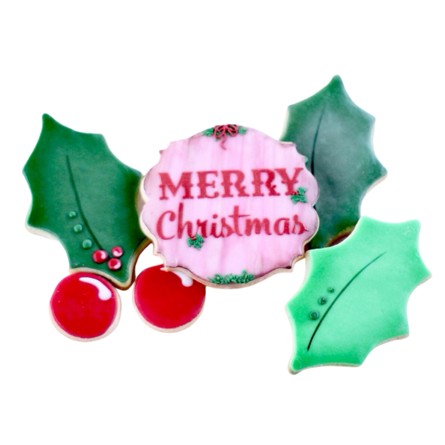 Merry Christmas Holly Wreath Cookie Set