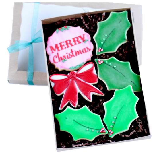 6 Pc. Merry Christmas Holly Cookie Gift Box Set